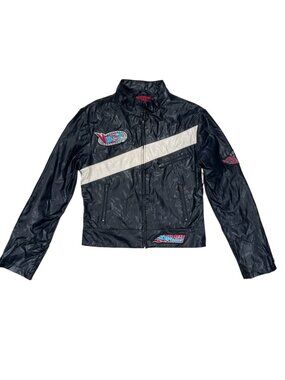 Tokyo Small Woman Biker Jacket Vegan Leather Streetwear Patches